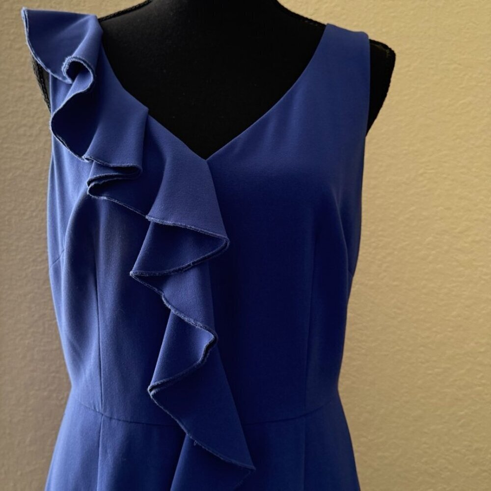Antonio Melani Royal Blue Sleeveless Dress With Ruffle down Front  Size 6 - Picture 6 of 15